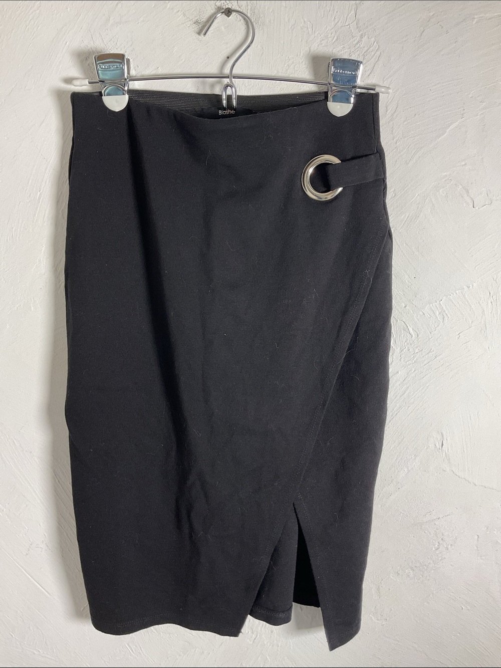 Blashe Elastic Waist Midi Pencil Skirt w/Asymmetrical Grommet Ring Size S Black